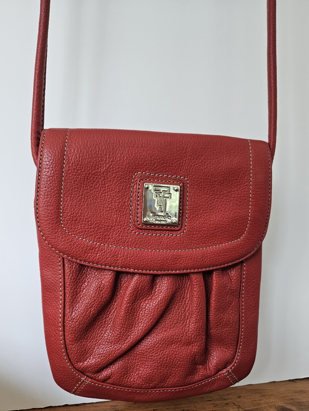 Tignanello Red Leather Crossbody Purse Everyday Bag Silver-tone Hardware